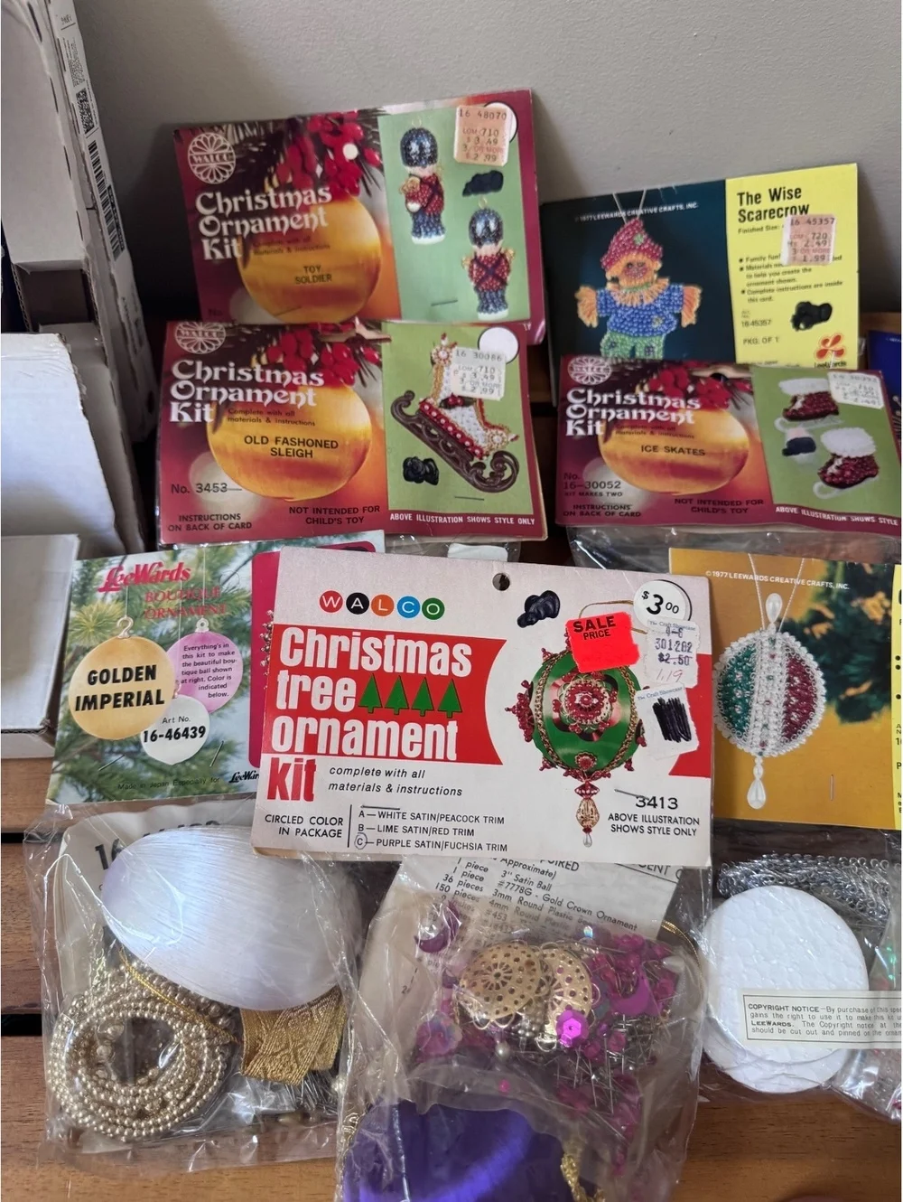 Lot of 18 Vintage Old Stock Beaded Christmas Ornament Kits LeeWards Walco NOS